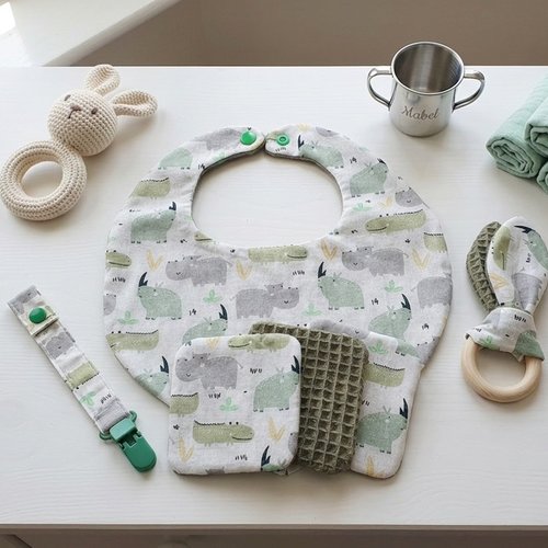 Coffret naissance/box naissance kaki hippopotame