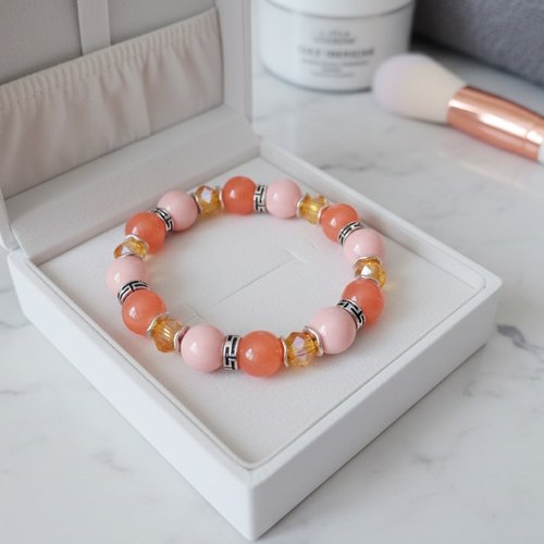 Bracelet fil élastique perles en verre orange