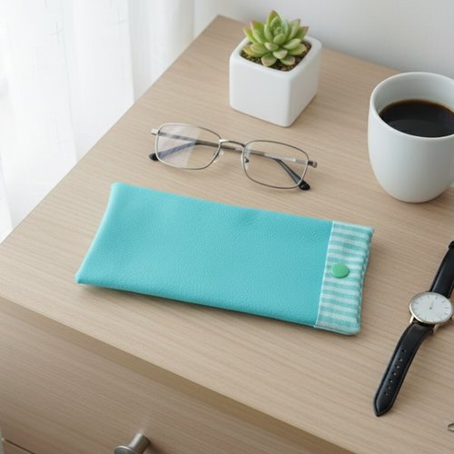 Etui à lunette en simili cuir vert turquoise