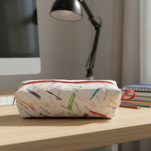 Trousse écolier motifs fournitures scolaires