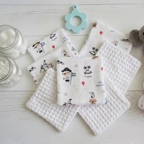 Lot de 8 lingettes bébé coton et nid d'abeilles blanc