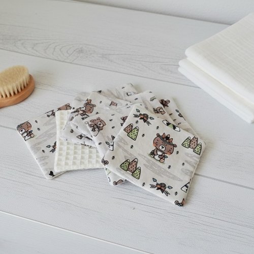 Lot de 7 lingettes lavables pour bébé coton et nid d'abeilles beige