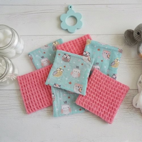 Lot de 8 lingettes bébé coton et nid d'abeilles saumon
