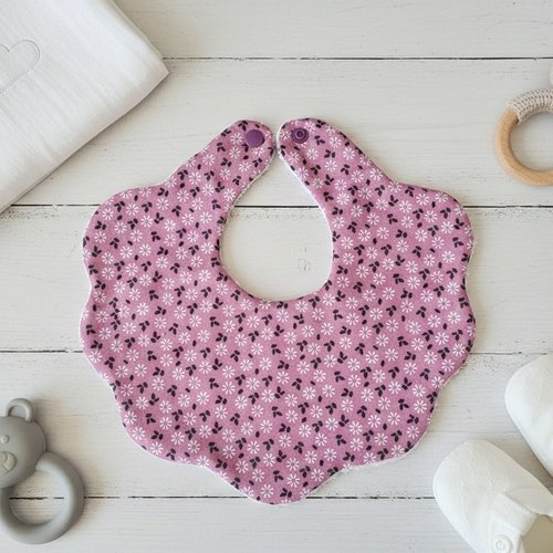 Bavoir bébé forme fleurs coton imprimé et éponge