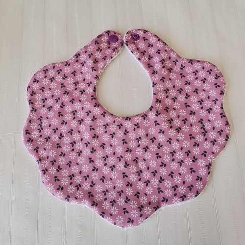 Bavoir naissance fleur coton imprimé et éponge