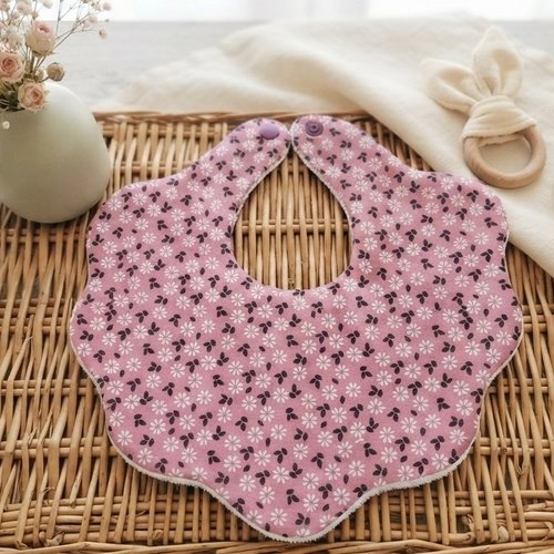 Bavoir naissance fleur coton imprimé et éponge