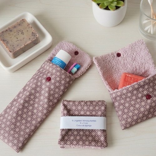 Ensemble étui brosse à dent, 6 lingettes et pochette savon