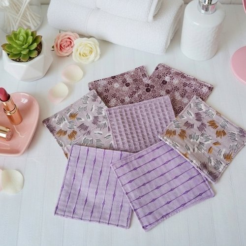 Lot de 12 lingettes démaquillantes coton imprimé et nid d'abeilles