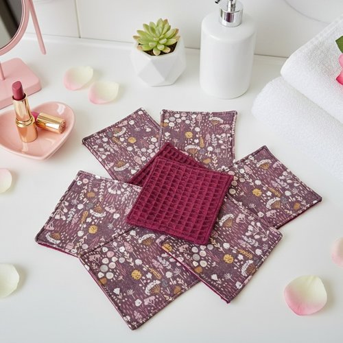 8 lingettes démaquillantes coton imprimé et nid d'abeilles