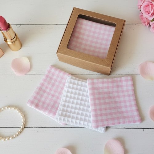 Boite de 6 lingettes démaquillantes coton imprimé et nid d'abeilles