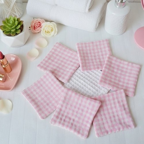 Boite de 6 lingettes démaquillantes coton imprimé et nid d'abeilles