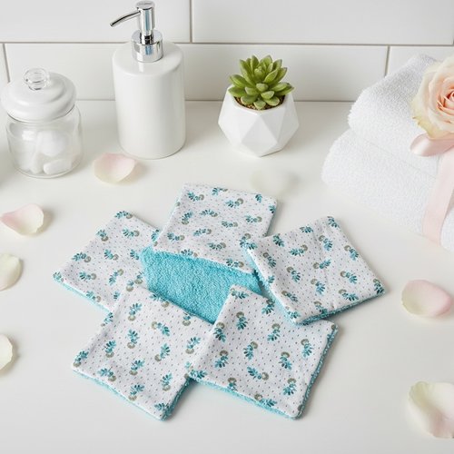 Boite de 6 lingettes démaquillantes coton imprimé et éponge