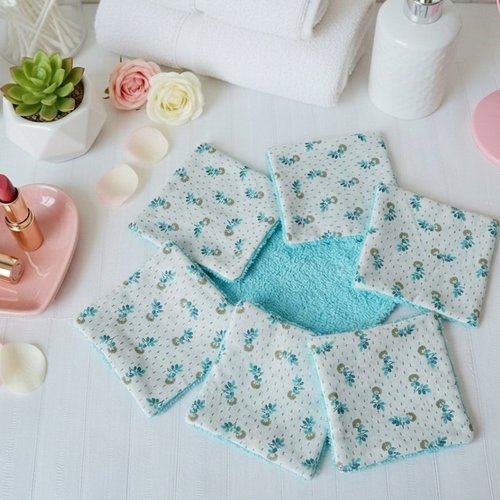 Boite de 6 lingettes démaquillantes coton imprimé et éponge