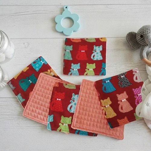 6 lingettes bébé coton et nid d'abeilles