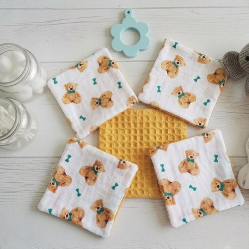 5 lingettes bébé coton et nid d'abeilles