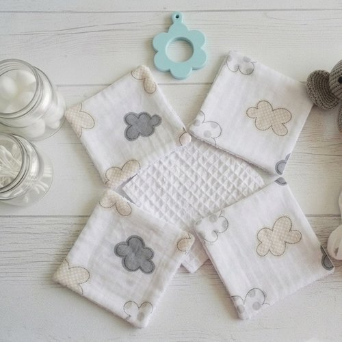 Lot de 7 lingettes bébé coton/nid d'abeilles blanc