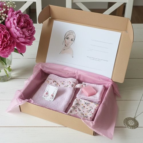 Box gant de toilette et 8 lingettes couleur rose