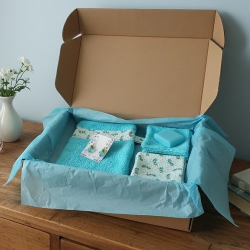 Box gant de toilette et 8 lingettes couleur bleu