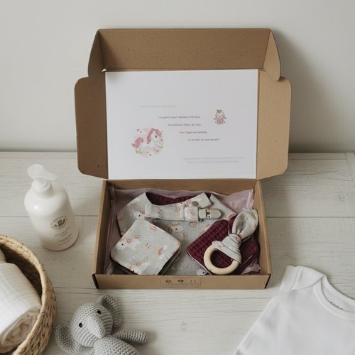 Coffret naissance/box naissance violet/licorne