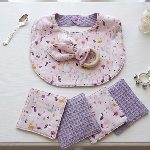 Coffret naissance/box naissance lilas/licorne