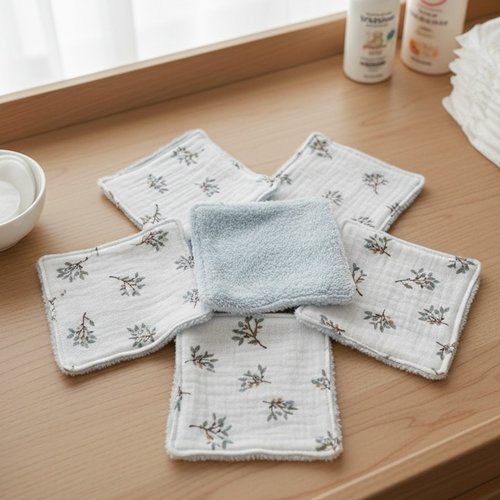 Lot de 8 lingettes lavables bébé double gaze et éponge bambou