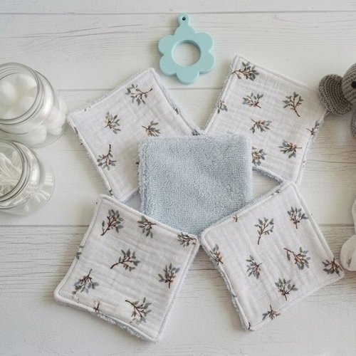 Lot de 8 lingettes lavables bébé double gaze et éponge bambou