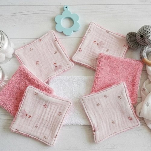 Lot de 8 lingettes lavables bébé double gaze et éponge bambou