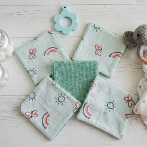 Lot de 7 lingettes lavables bébé coton et éponge bambou
