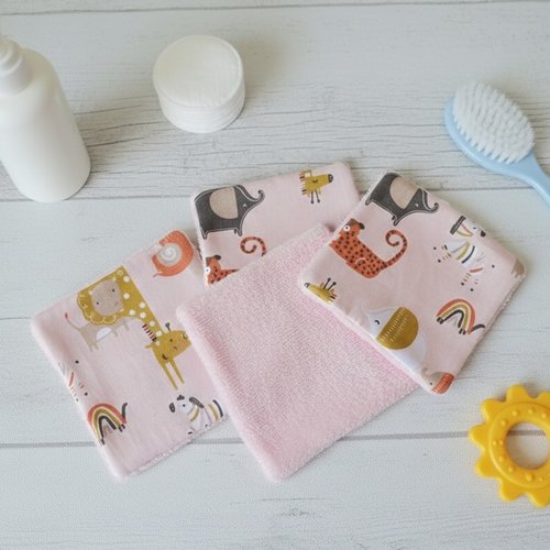 Lot de 7 lingettes lavables bébé coton et éponge bambou