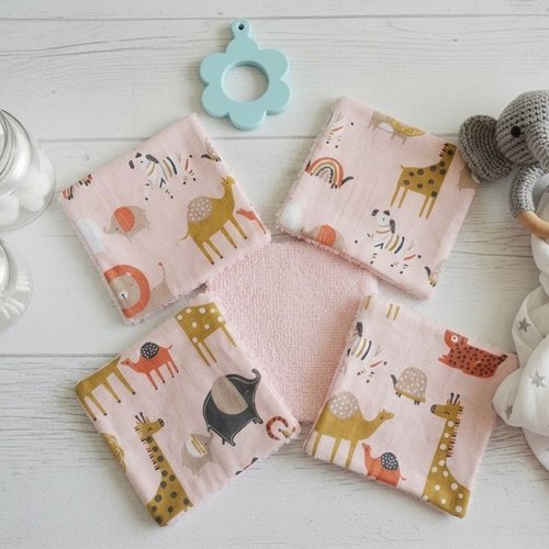 Lot de 7 lingettes lavables bébé coton et éponge bambou