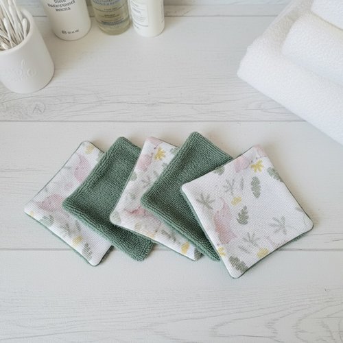 Lot de 6 lingettes bébé coton et éponge bambou verte