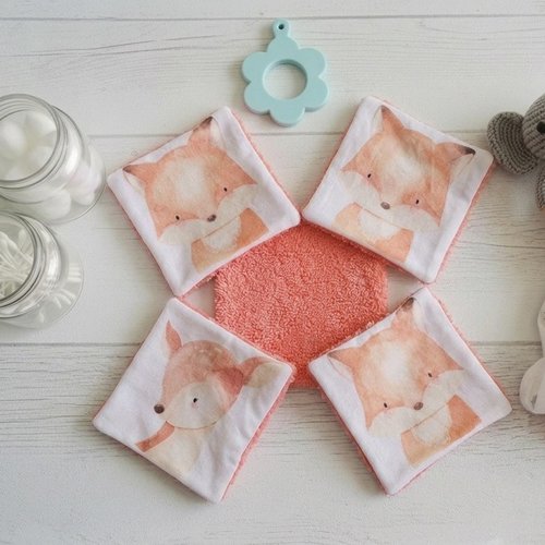 Lot de 4 lingettes bébé coton imprimé animaux
