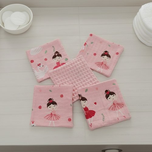 Lot de 5 lingettes bébé coton/nid d'abeilles rose