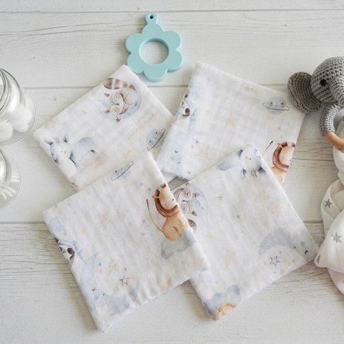 Lot de 4 lingettes bébé coton/nid d'abeilles blanc