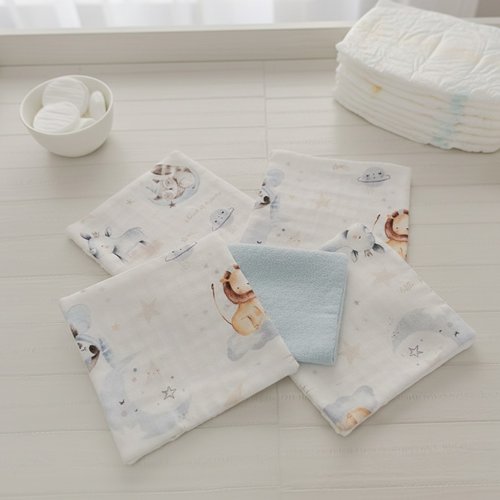 Lot de 4 lingettes bébé coton/nid d'abeilles blanc