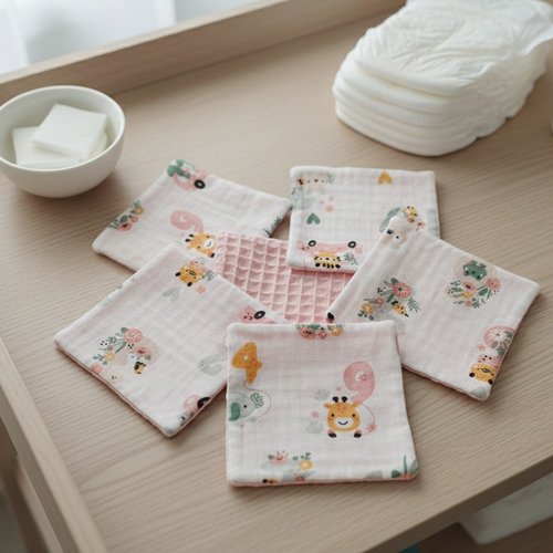 Lot de 8 lingettes bébé coton/nid d'abeilles rose