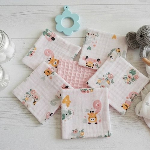 Lot de 8 lingettes bébé coton/nid d'abeilles rose