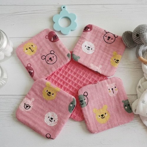 Lot de 8 lingettes bébé coton/nid d'abeilles corail