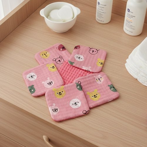 Lot de 8 lingettes bébé coton/nid d'abeilles corail