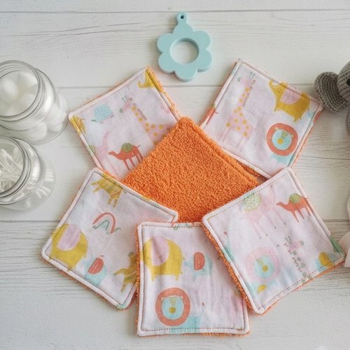 Lot de 8 lingettes lavables pour bébé coton et éponge orange