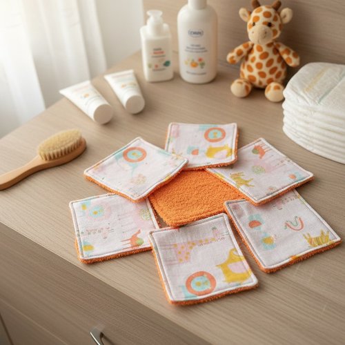 Lot de 8 lingettes lavables pour bébé coton et éponge orange