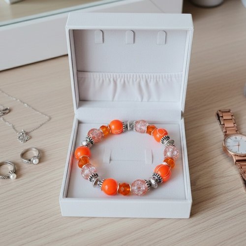 Bracelet fil élastique perles orange