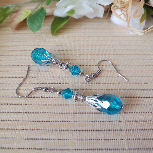 Boucles d'oreilles acier inoxydable et perles en verre goutte