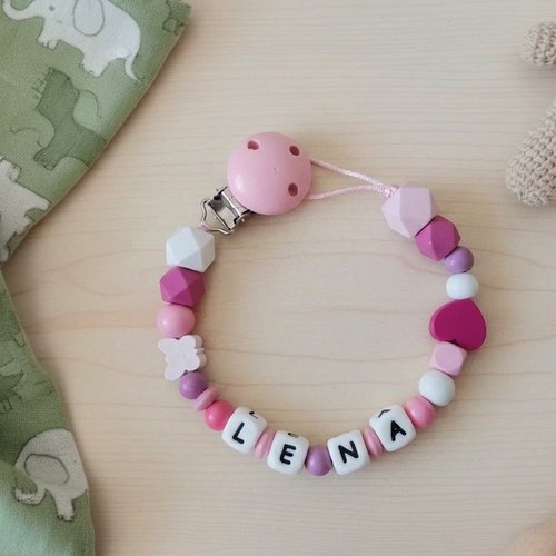Attache tétine personnalisée perles bois et silicone