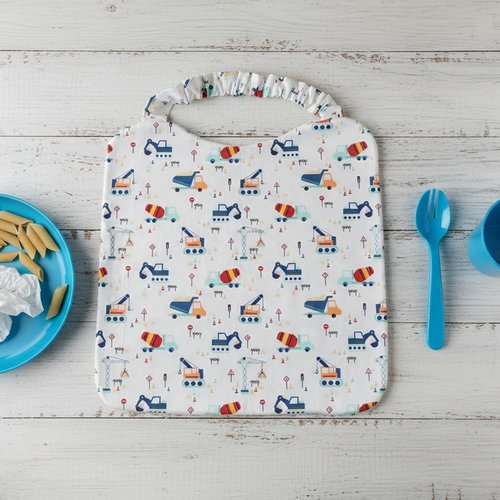 Serviette de cantine motifs engins de chantier et éponge blanche