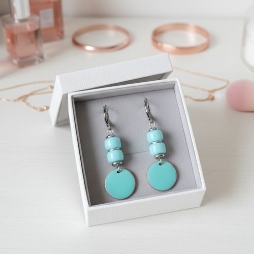 Boucles d'oreilles acier inoxydable et sequin émail