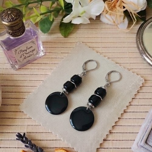 Boucles d'oreilles acier inoxydable et sequin émail