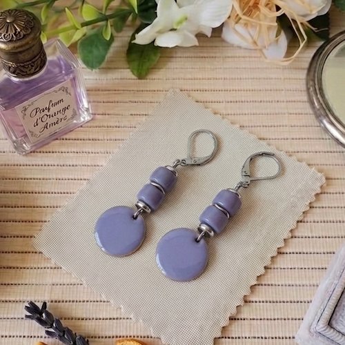 Boucles d'oreilles acier inoxydable et sequin émail