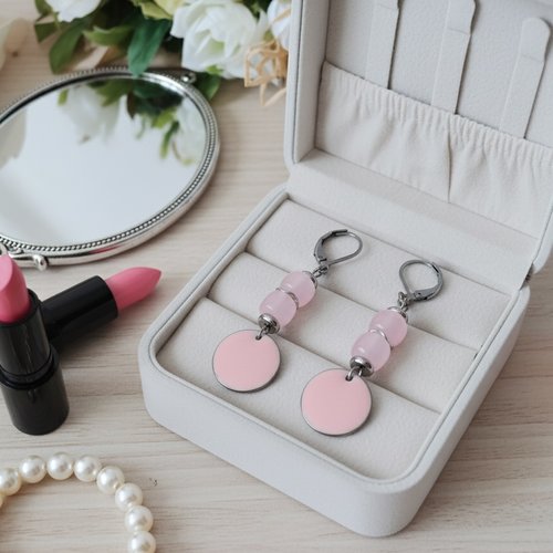 Boucles d'oreilles acier inoxydable et sequin émail