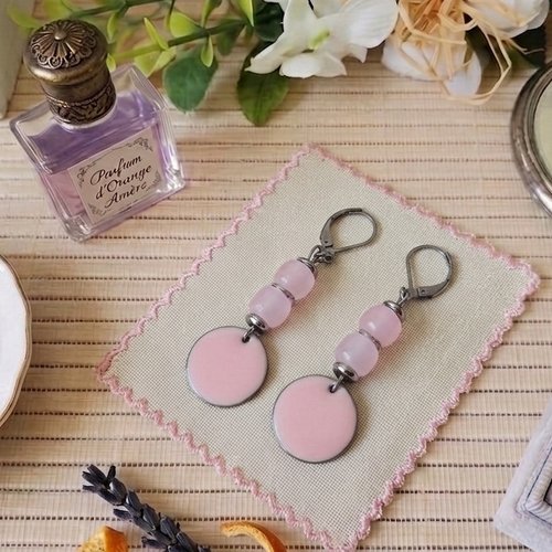 Boucles d'oreilles acier inoxydable et sequin émail